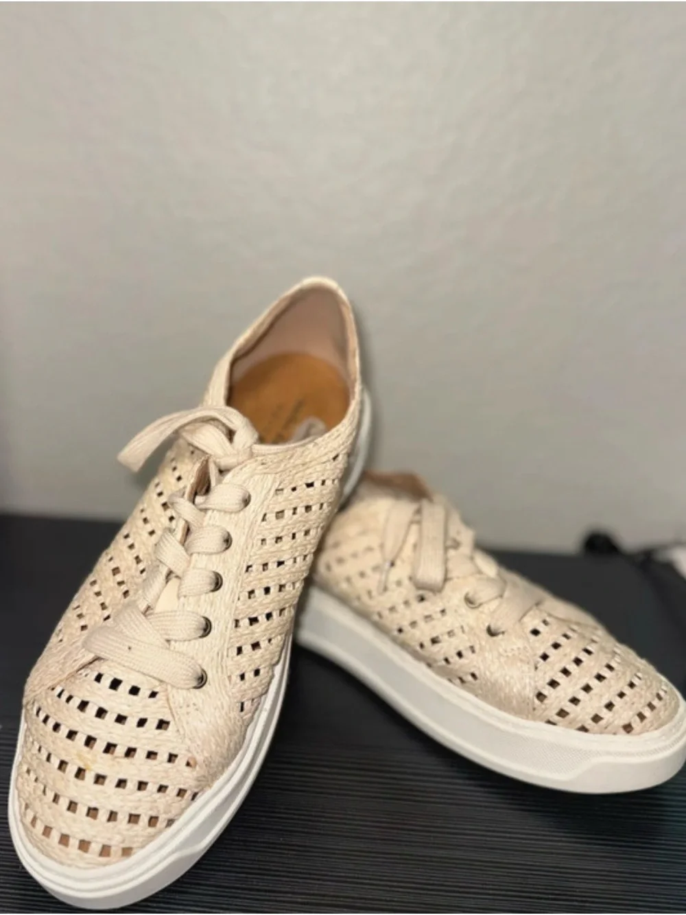 Woven Beige Women's Lace-Up Sneakers
